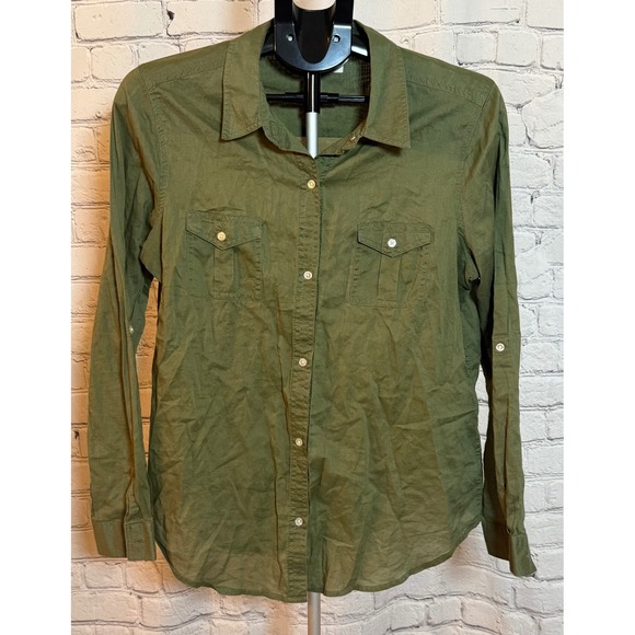 Old Navy Tops - Old Navy Olive Green Button Down Utility Shirt Long Sleeve Roll Tab Large